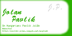 jolan pavlik business card